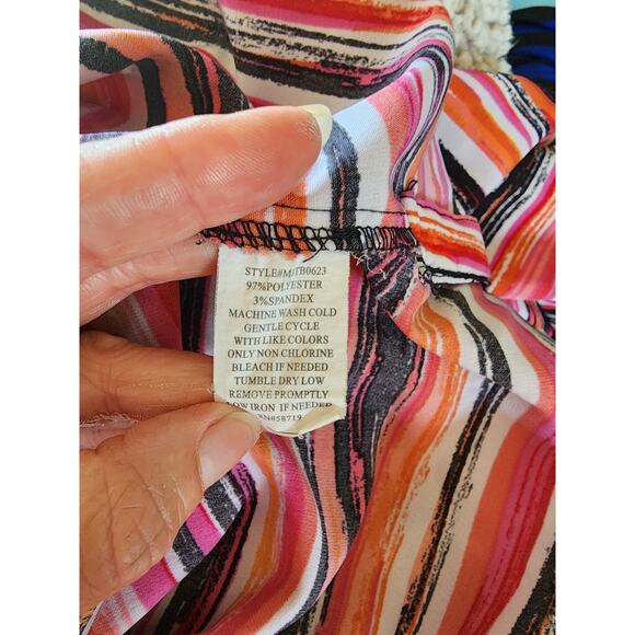 Notations Pink Striped Roll Tab Sleeves Button Up Blouse Size L - Picture 5 of 5